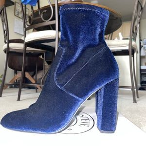 Navy Blue Velvet Booties